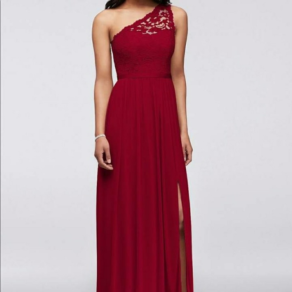 David's Bridal Red One-Shoulder Formal Dress